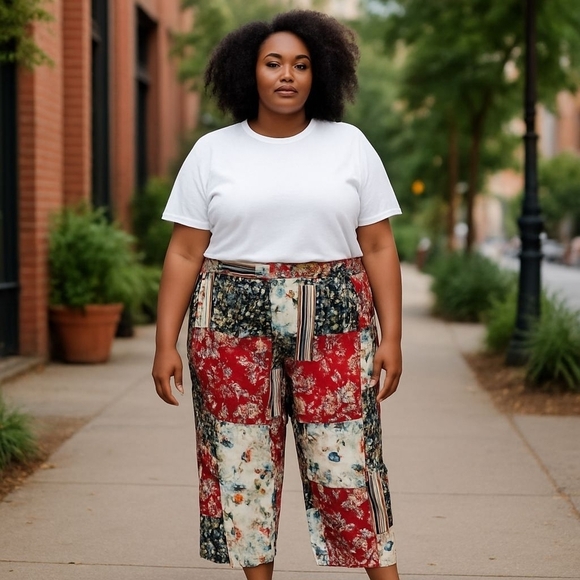 Marée Pour Toi Patchwork Silk-Feel Pants – Size 24 – NWT